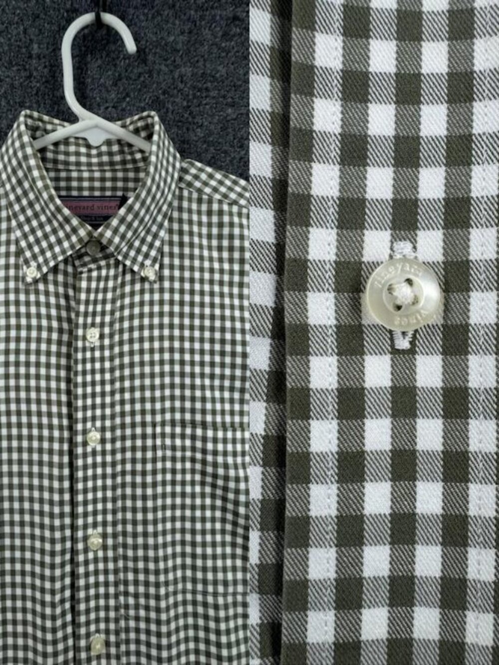 Vineyard Vines Twill Button-Down Murray Check Logo Green Men White Medium Shirt